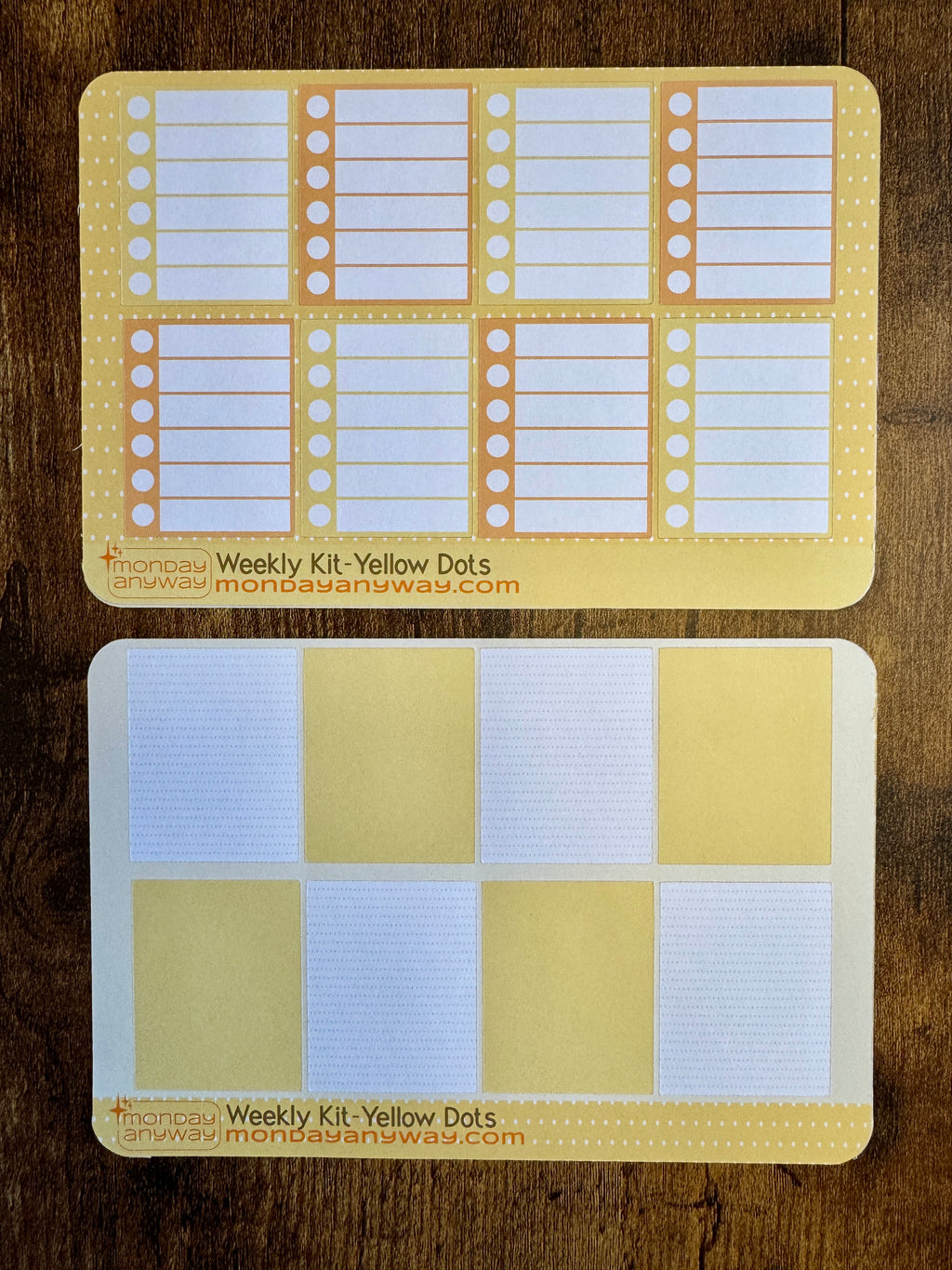 cheerful yellow and white dots with orange accents, sticker sheets for journals