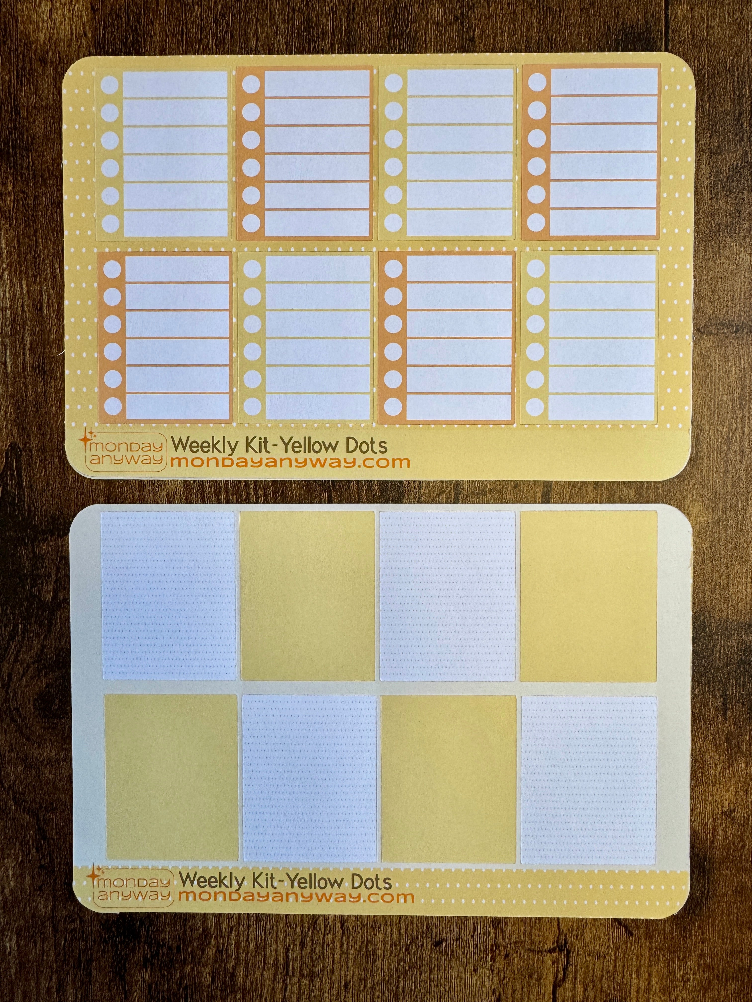 cheerful yellow and white dots with orange accents, sticker sheets for journals