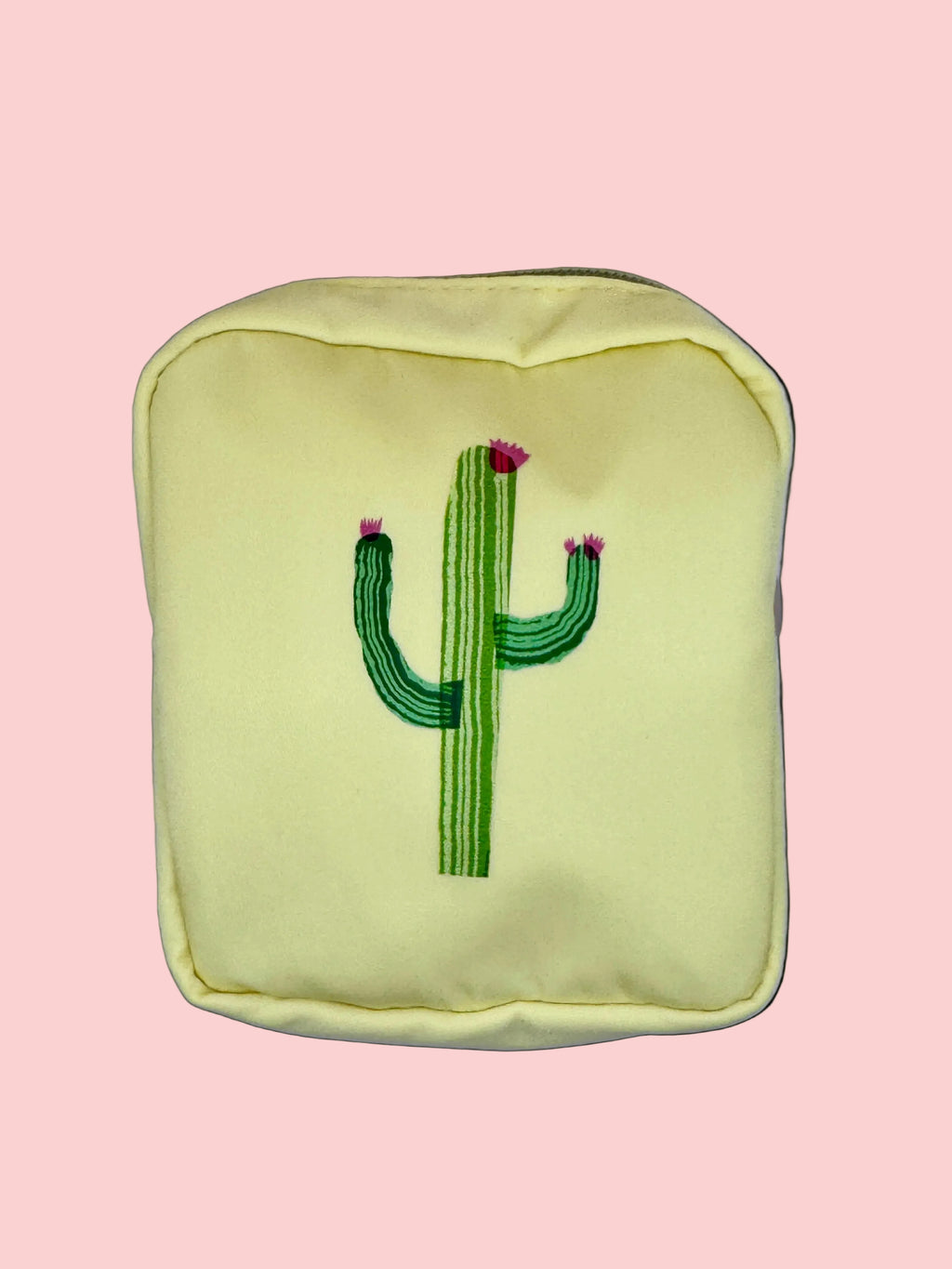 Yellow pouch with vibrant digitally transferred cactus design 
