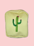 Yellow pouch with vibrant digitally transferred cactus design 