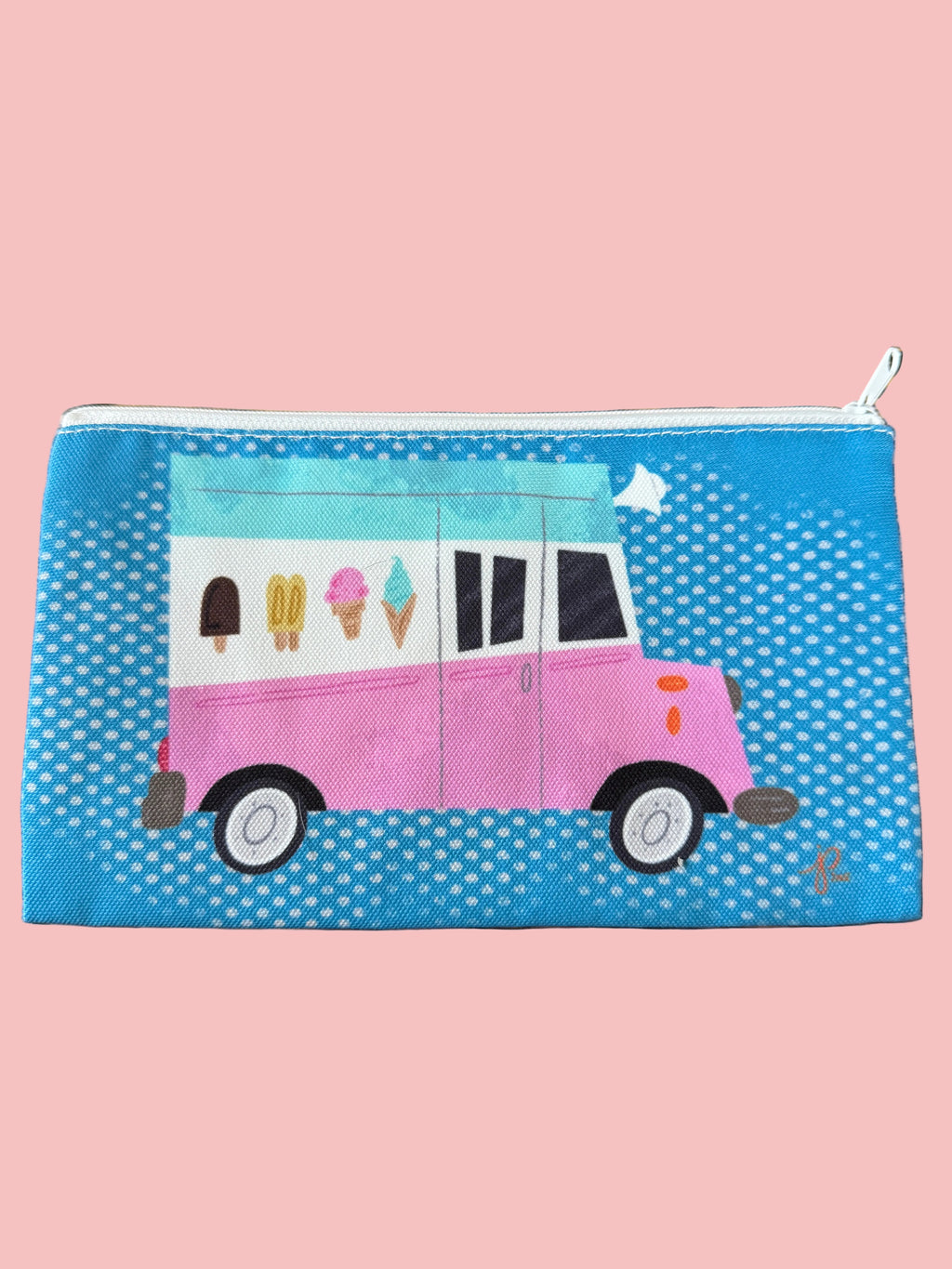 pencil case with a drawing of an ice cream truck