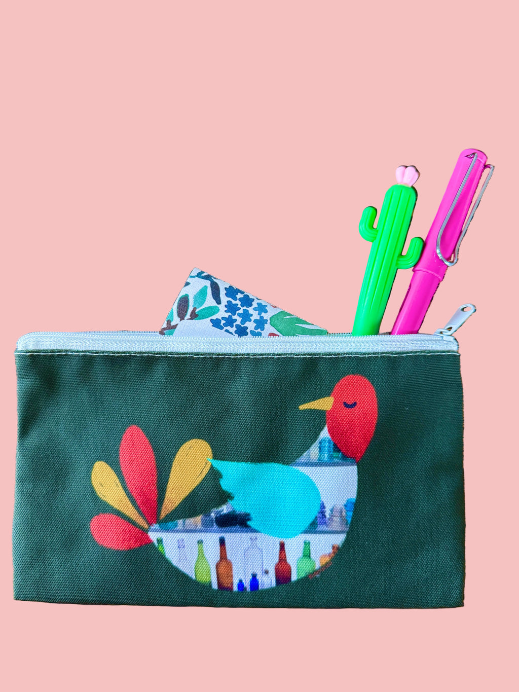 collage art bird and bottles zip case