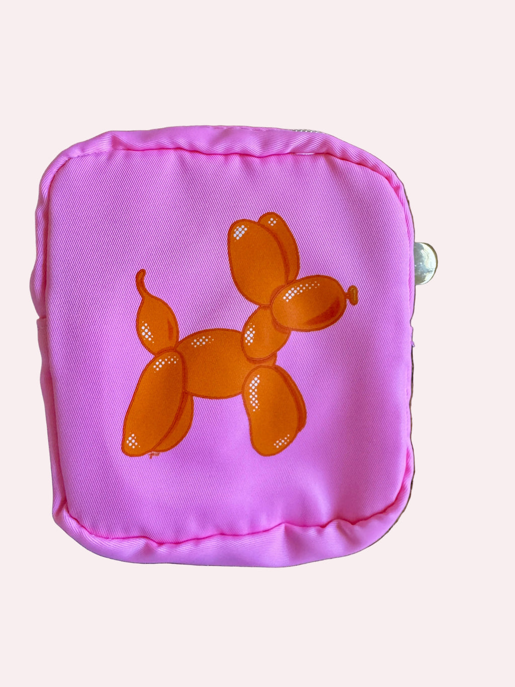 orange balloon dog on pink mini zip pouch