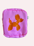 orange balloon dog on pink mini zip pouch