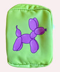 Green pouch with a purple balloon dog design