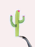 glossy cactus with pink blooms sticker