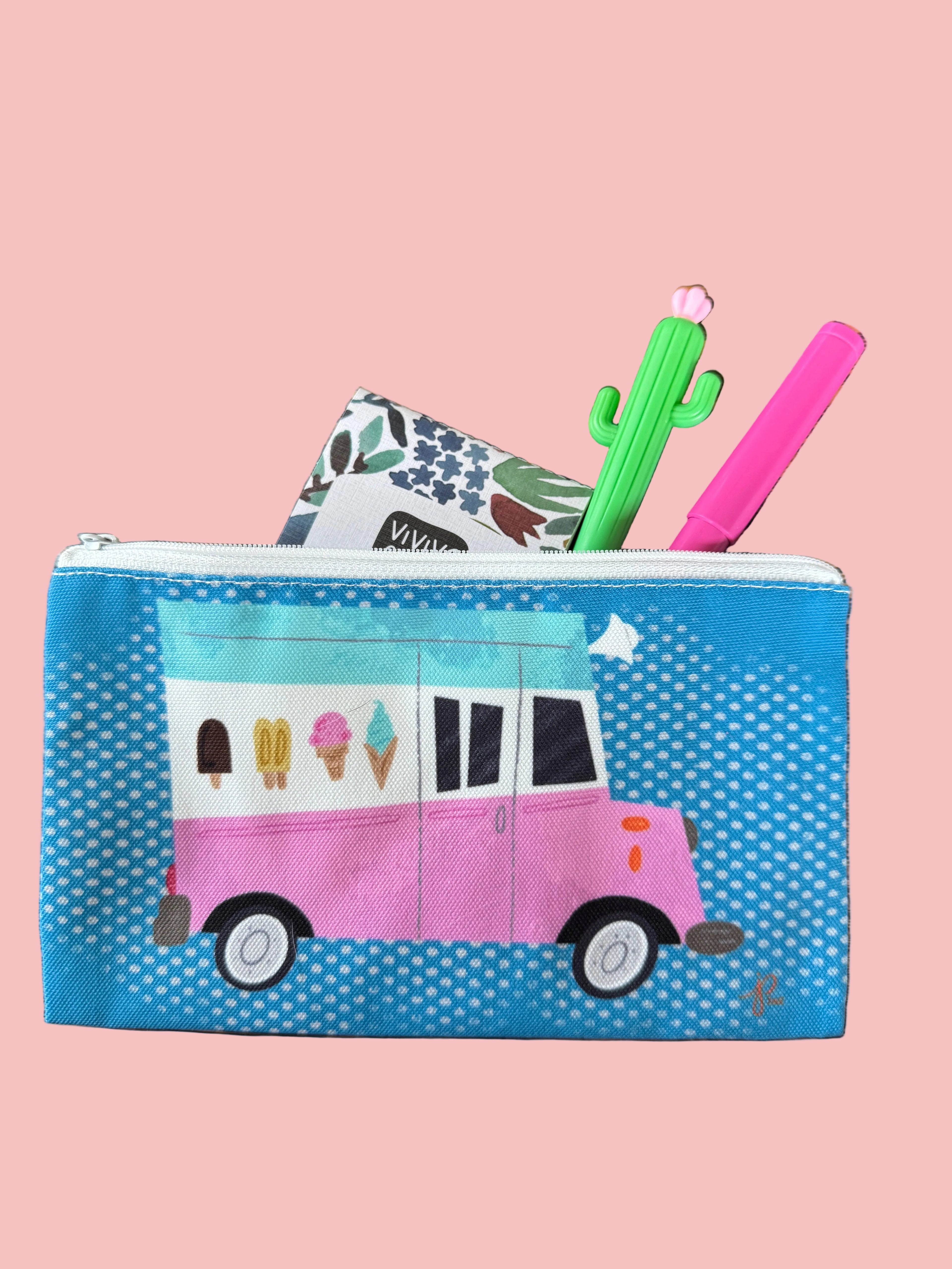 zipper pencil case with ice cream trick drawing